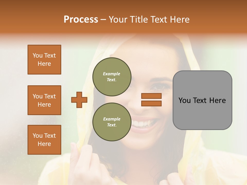 A Woman In A Yellow Raincoat Is Smiling PowerPoint Template