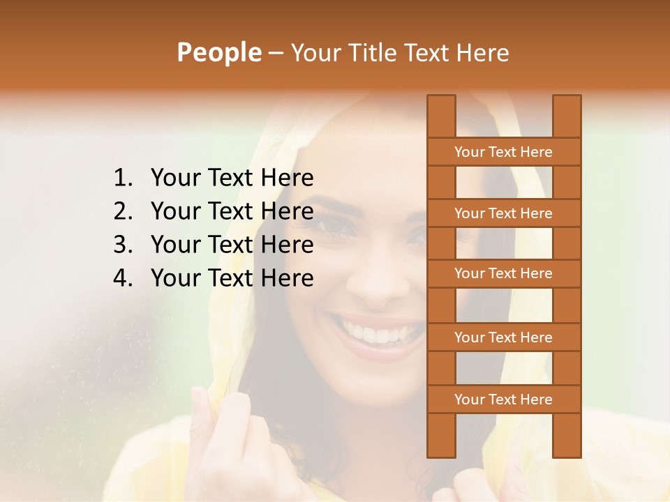 A Woman In A Yellow Raincoat Is Smiling PowerPoint Template