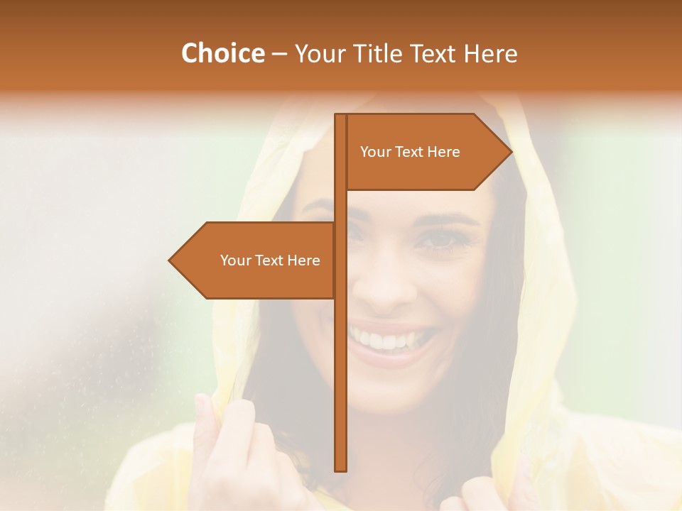 A Woman In A Yellow Raincoat Is Smiling PowerPoint Template