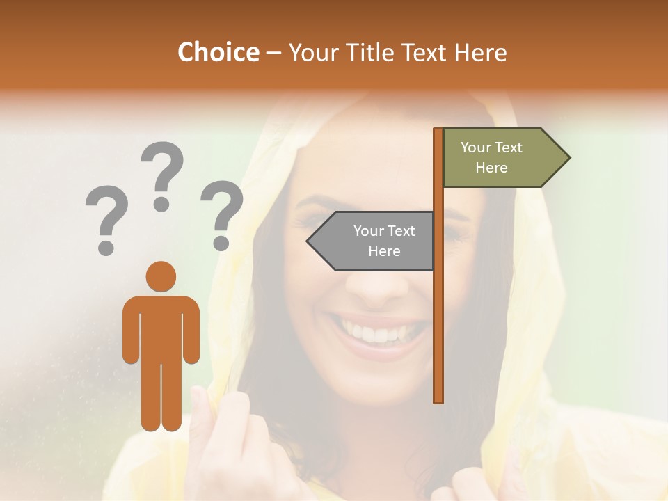 A Woman In A Yellow Raincoat Is Smiling PowerPoint Template