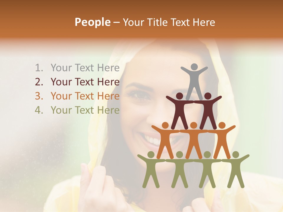 A Woman In A Yellow Raincoat Is Smiling PowerPoint Template