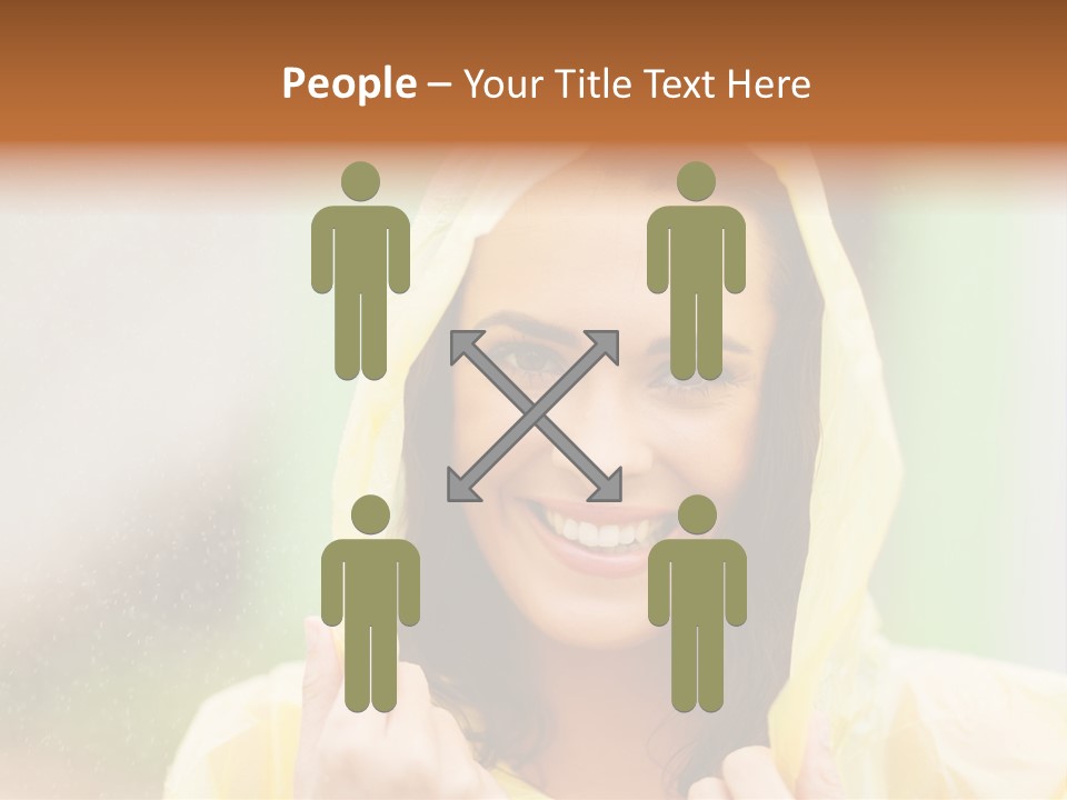 A Woman In A Yellow Raincoat Is Smiling PowerPoint Template