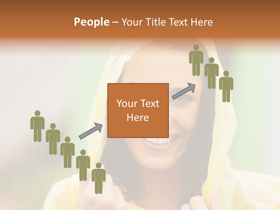 A Woman In A Yellow Raincoat Is Smiling PowerPoint Template