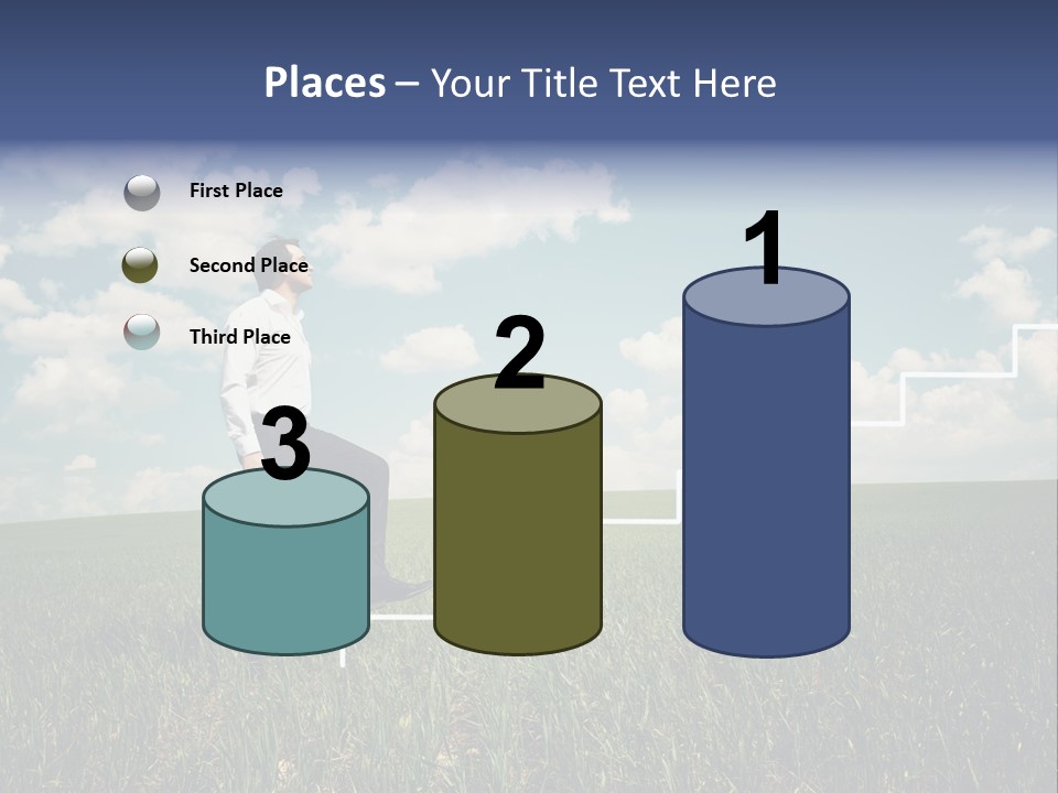 A Man Sitting On A Stair Going Up To The Sky PowerPoint Template