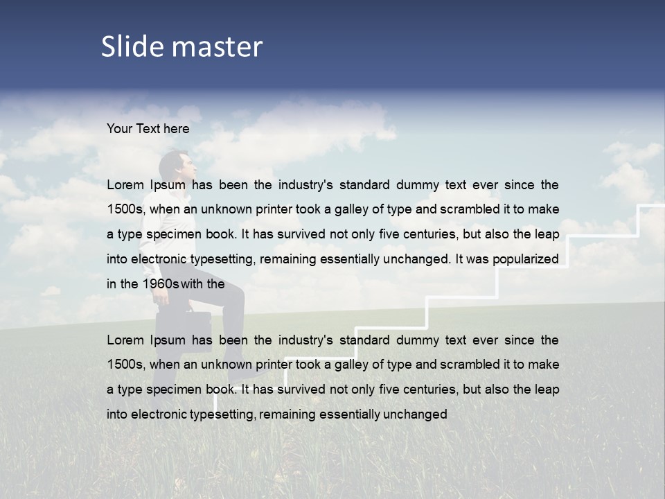 A Man Sitting On A Stair Going Up To The Sky PowerPoint Template