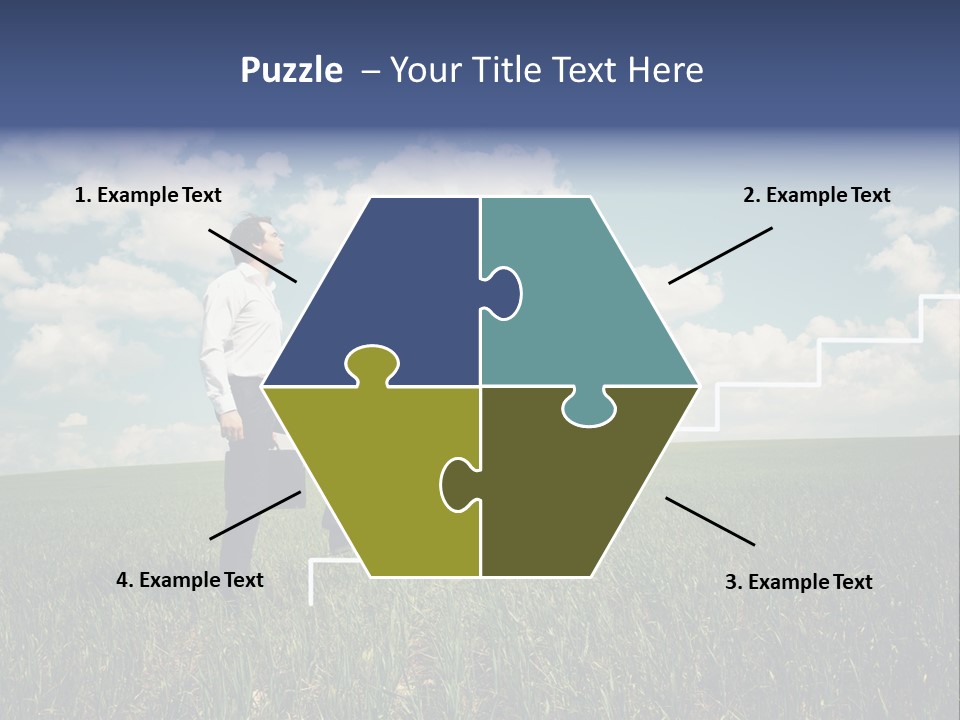 A Man Sitting On A Stair Going Up To The Sky PowerPoint Template