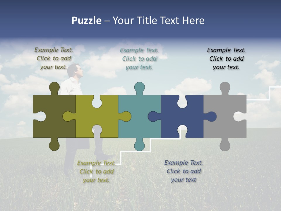 A Man Sitting On A Stair Going Up To The Sky PowerPoint Template