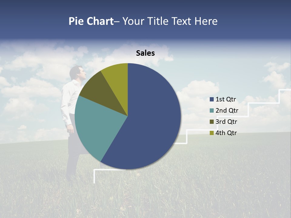 A Man Sitting On A Stair Going Up To The Sky PowerPoint Template