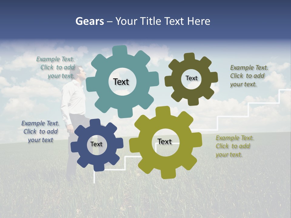 A Man Sitting On A Stair Going Up To The Sky PowerPoint Template