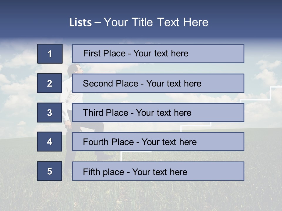 A Man Sitting On A Stair Going Up To The Sky PowerPoint Template