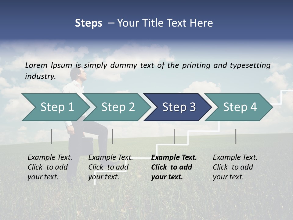 A Man Sitting On A Stair Going Up To The Sky PowerPoint Template