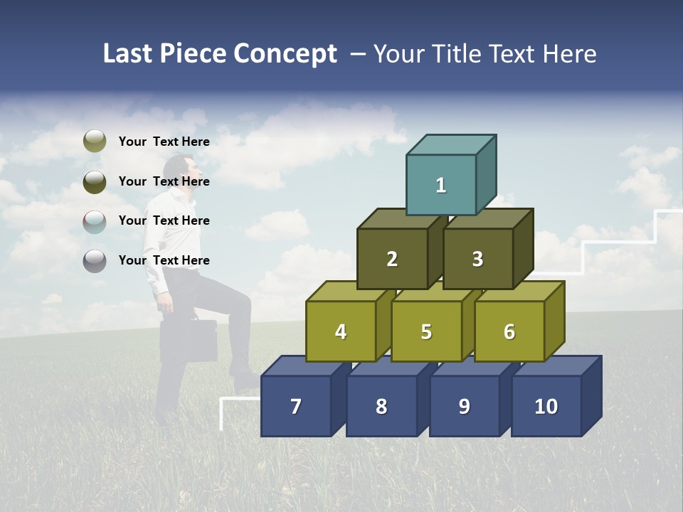 A Man Sitting On A Stair Going Up To The Sky PowerPoint Template