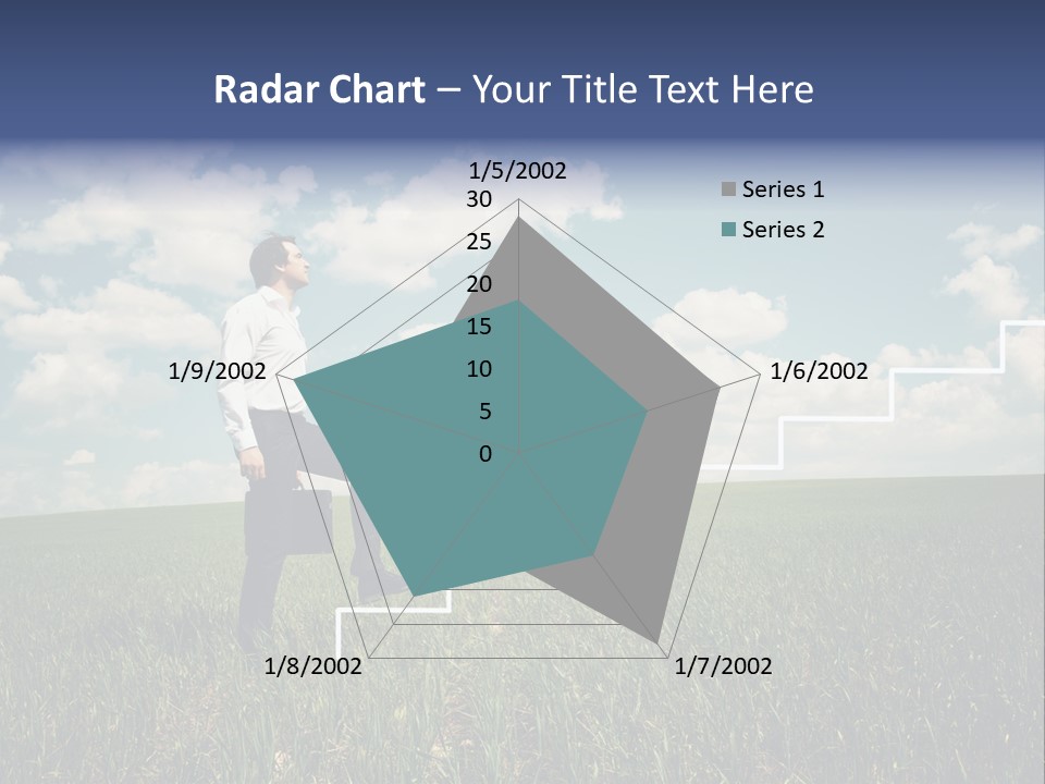 A Man Sitting On A Stair Going Up To The Sky PowerPoint Template