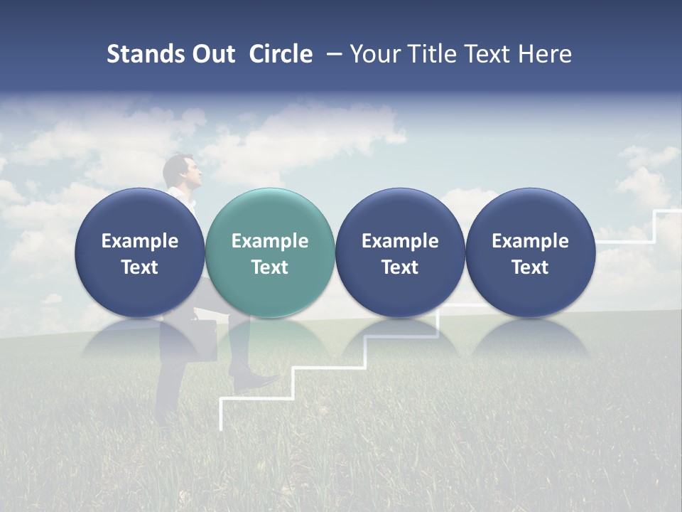 A Man Sitting On A Stair Going Up To The Sky PowerPoint Template