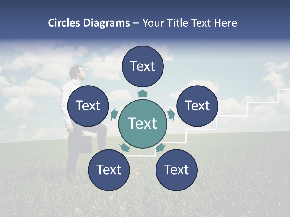 A Man Sitting On A Stair Going Up To The Sky PowerPoint Template