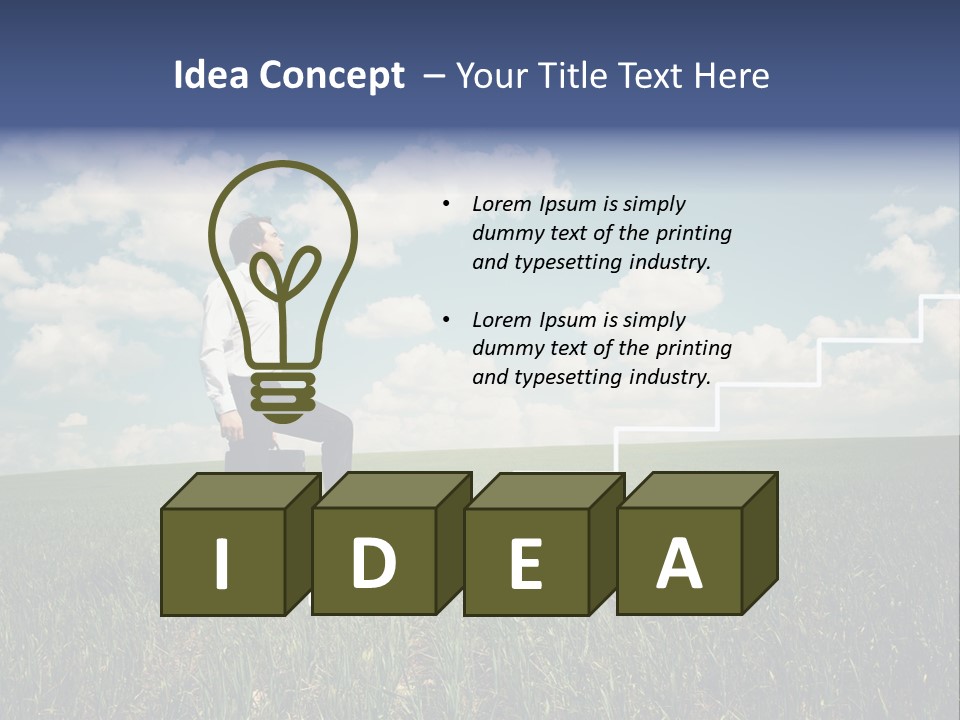 A Man Sitting On A Stair Going Up To The Sky PowerPoint Template