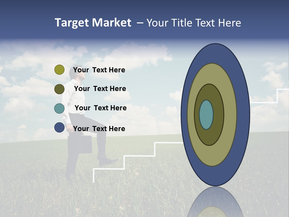 A Man Sitting On A Stair Going Up To The Sky PowerPoint Template