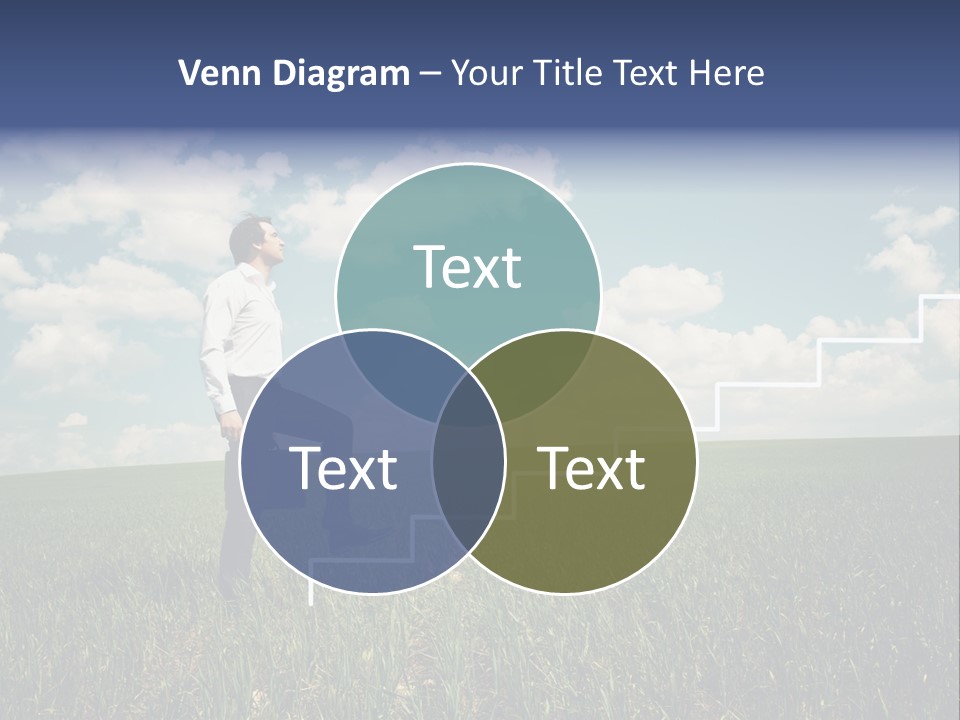 A Man Sitting On A Stair Going Up To The Sky PowerPoint Template