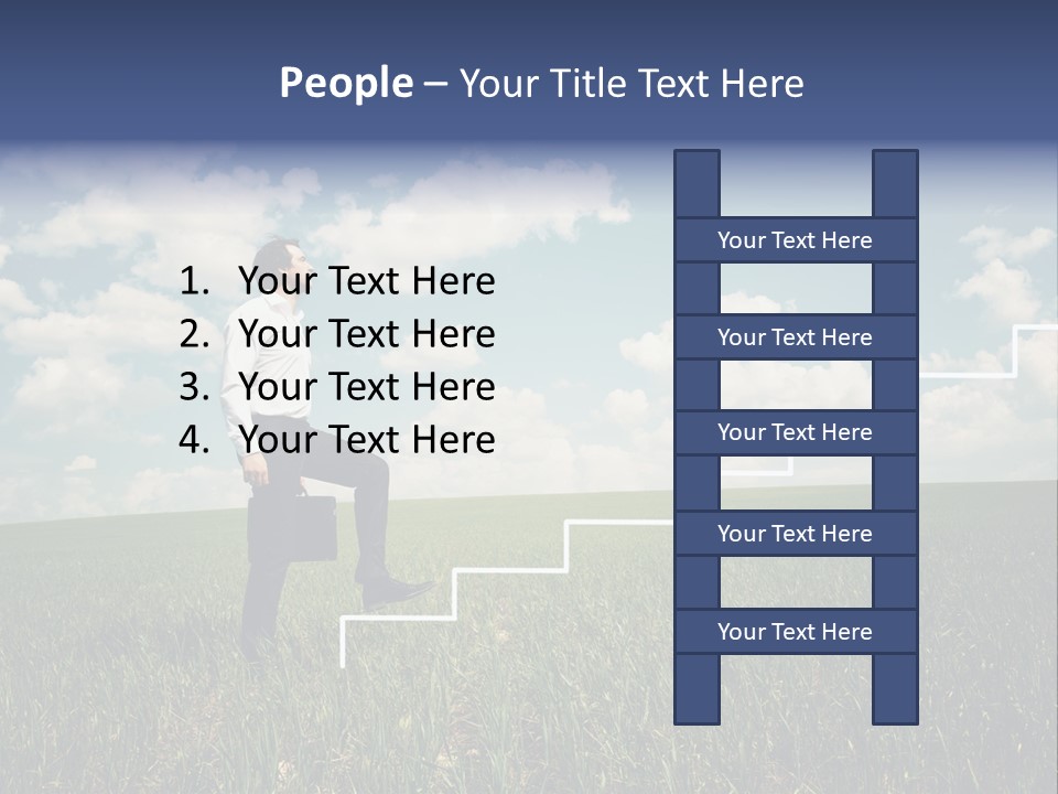 A Man Sitting On A Stair Going Up To The Sky PowerPoint Template