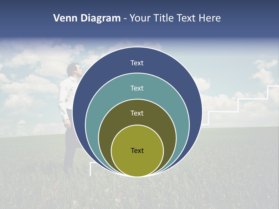 A Man Sitting On A Stair Going Up To The Sky PowerPoint Template