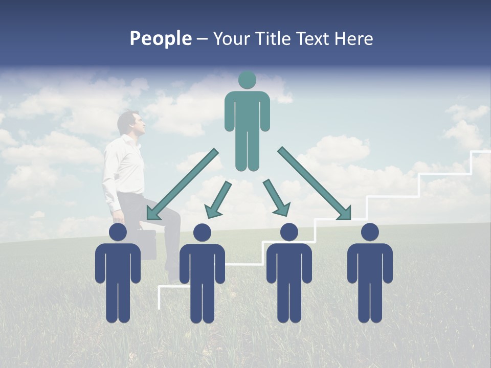 A Man Sitting On A Stair Going Up To The Sky PowerPoint Template