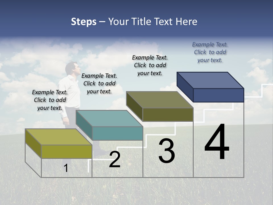 A Man Sitting On A Stair Going Up To The Sky PowerPoint Template