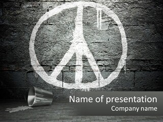 A Brick Wall With A Peace Sign Painted On It PowerPoint Template