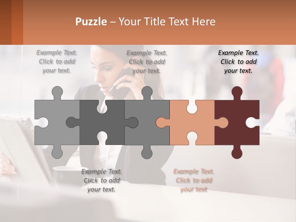 A Woman Talking On A Cell Phone While Using A Laptop PowerPoint Template