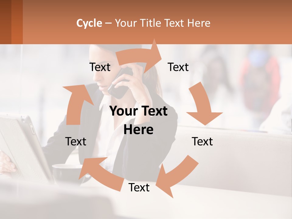 A Woman Talking On A Cell Phone While Using A Laptop PowerPoint Template