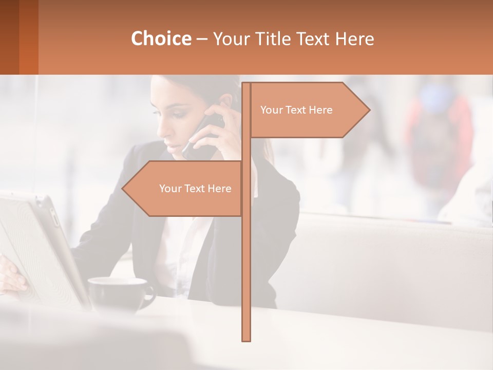 A Woman Talking On A Cell Phone While Using A Laptop PowerPoint Template