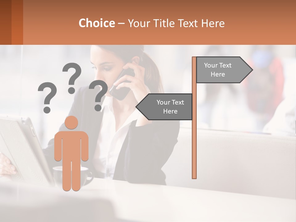 A Woman Talking On A Cell Phone While Using A Laptop PowerPoint Template