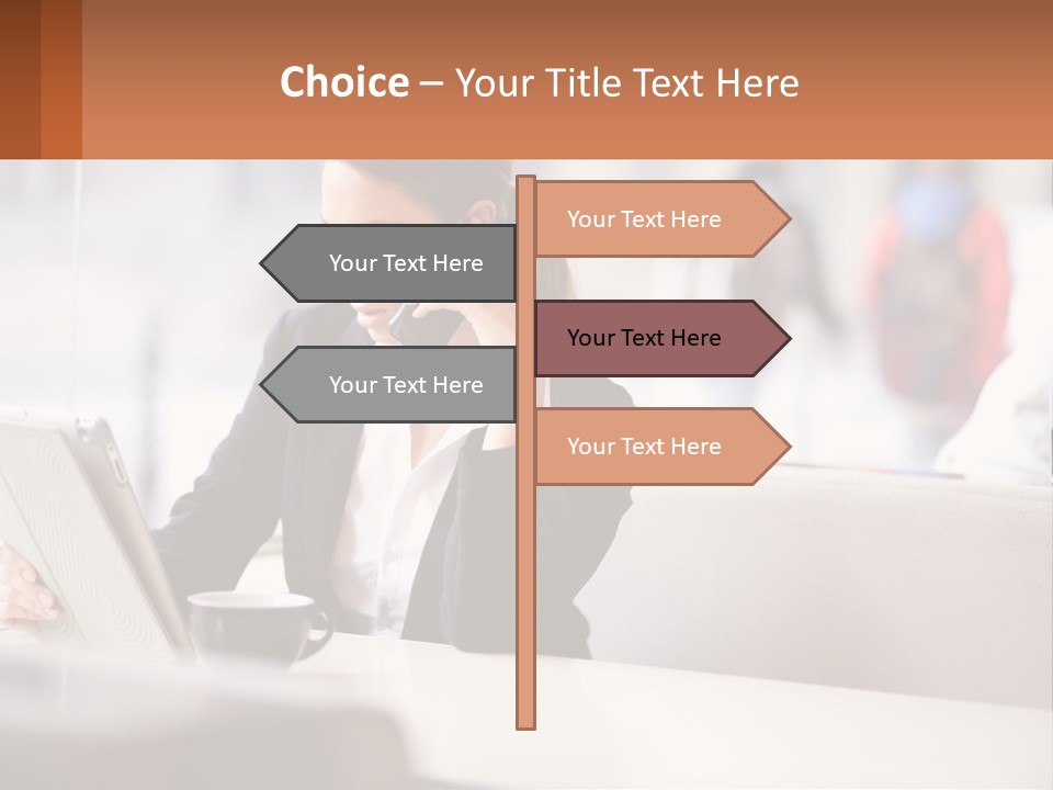 A Woman Talking On A Cell Phone While Using A Laptop PowerPoint Template