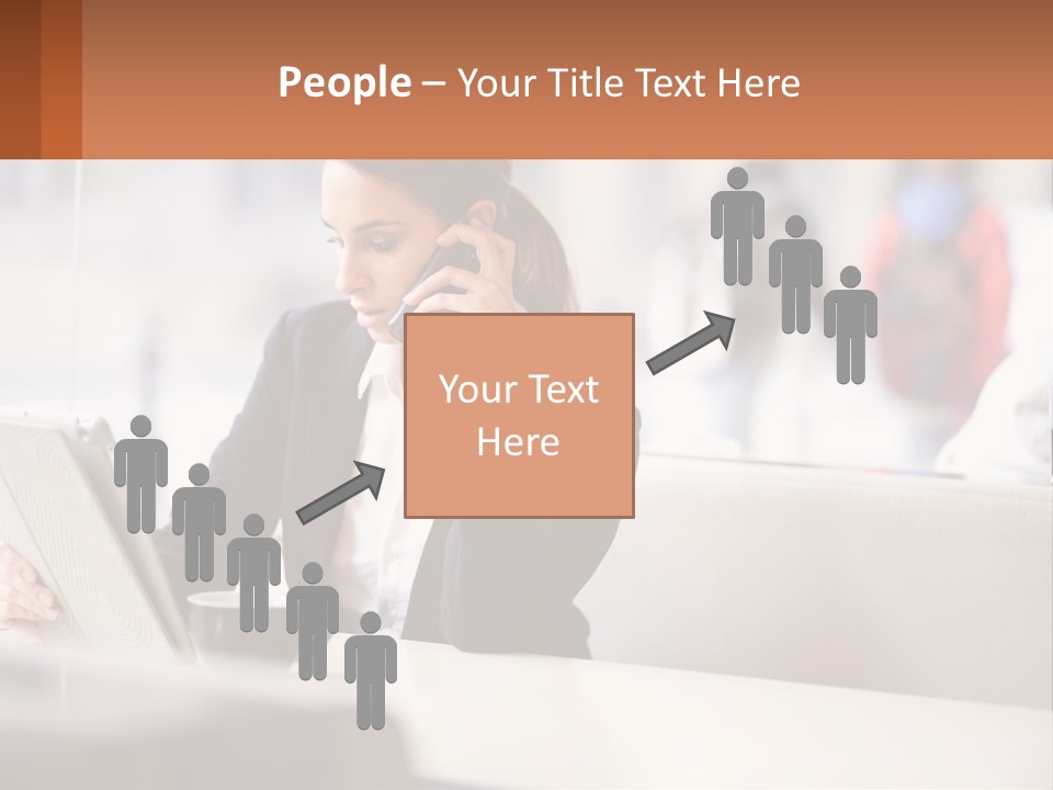 A Woman Talking On A Cell Phone While Using A Laptop PowerPoint Template