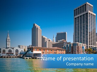 A City Skyline With A Large Body Of Water In Front Of It PowerPoint Template
