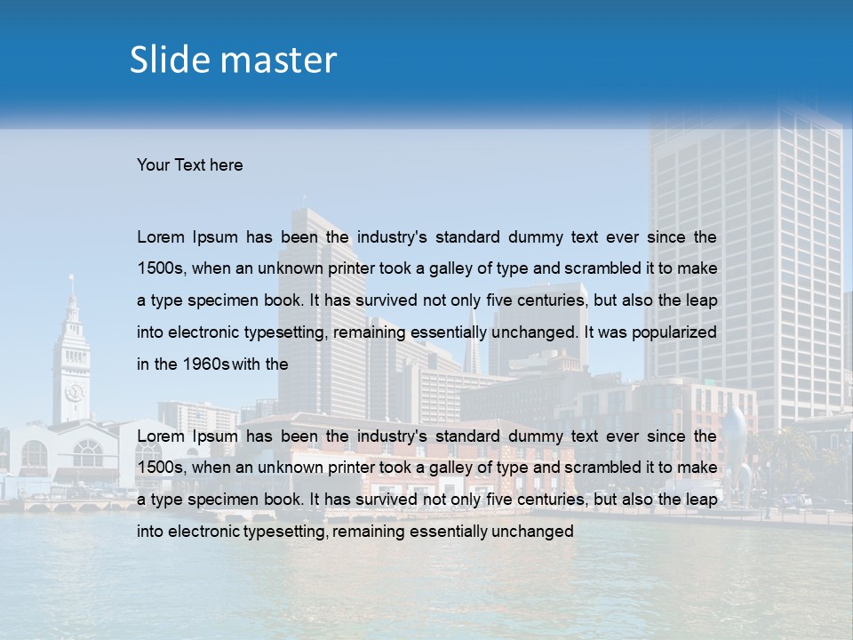 A City Skyline With A Large Body Of Water In Front Of It PowerPoint Template
