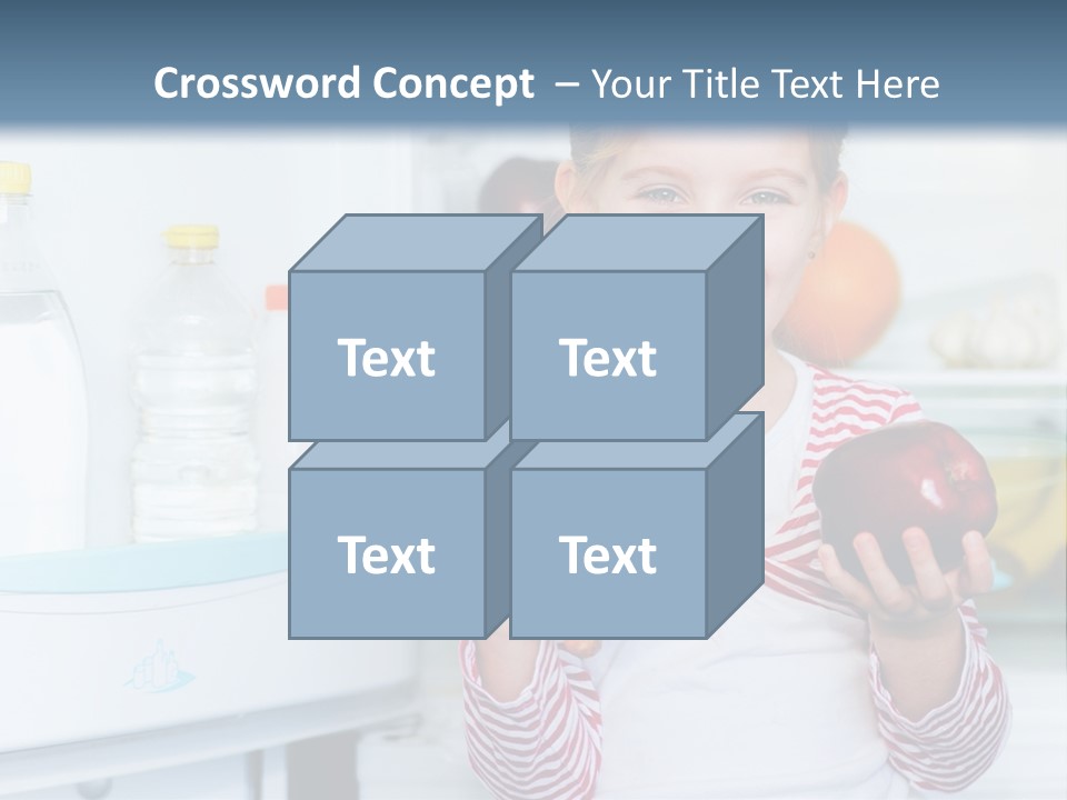 A Young Girl Holding Carrots And An Apple In Front Of A Refrigerator PowerPoint Template