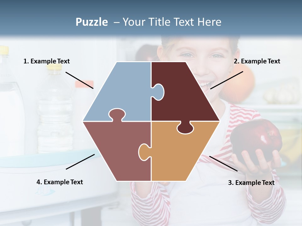 A Young Girl Holding Carrots And An Apple In Front Of A Refrigerator PowerPoint Template