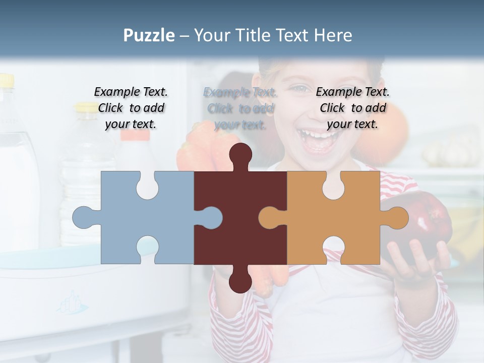 A Young Girl Holding Carrots And An Apple In Front Of A Refrigerator PowerPoint Template