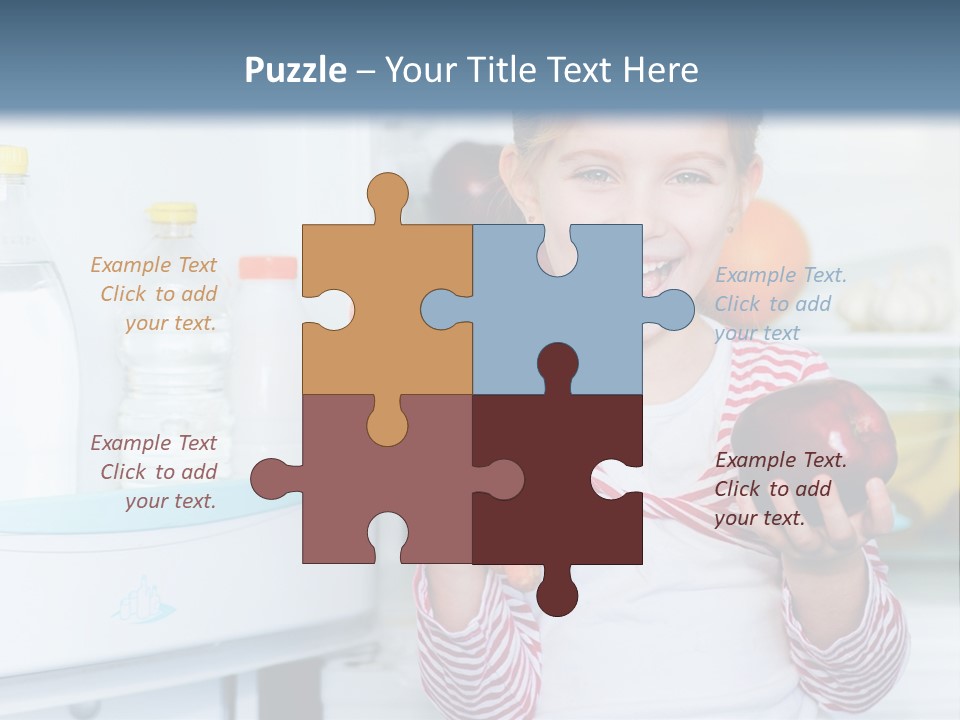 A Young Girl Holding Carrots And An Apple In Front Of A Refrigerator PowerPoint Template