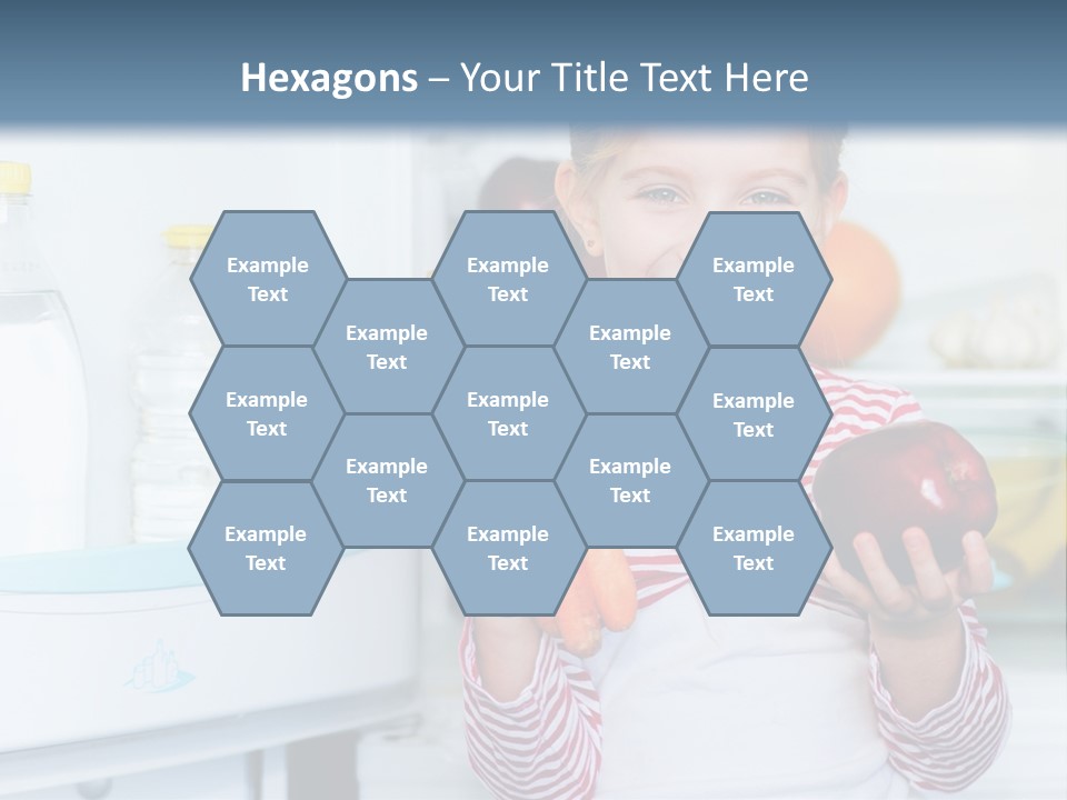 A Young Girl Holding Carrots And An Apple In Front Of A Refrigerator PowerPoint Template