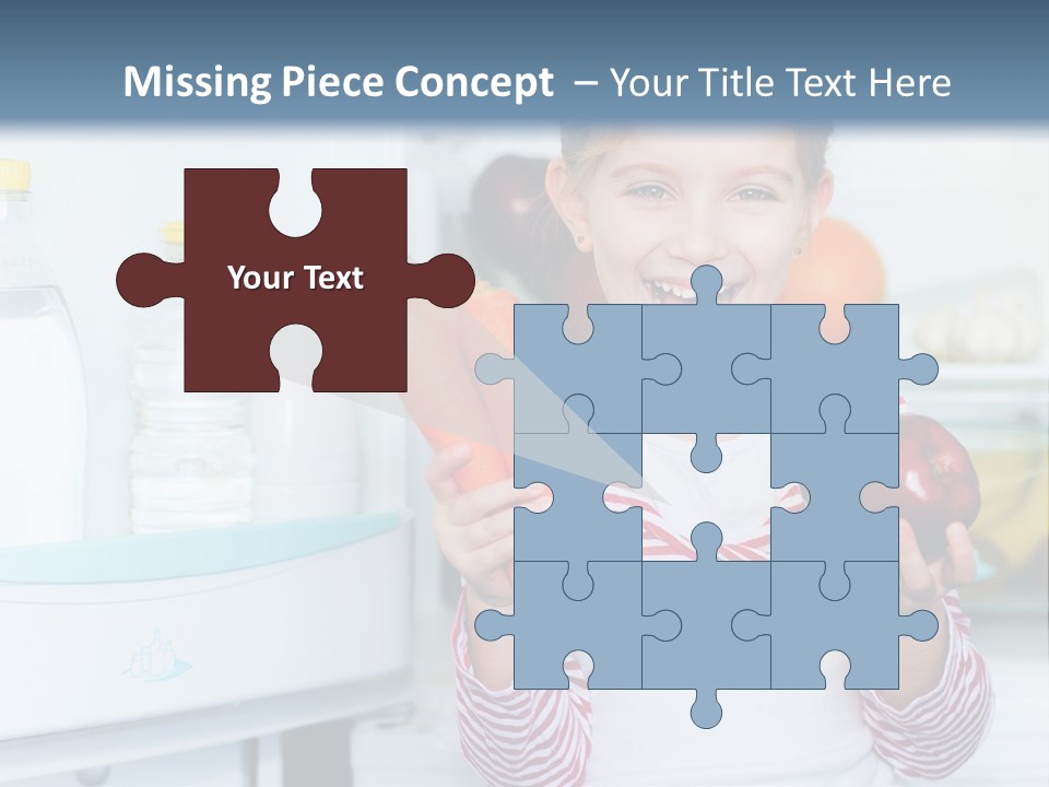 A Young Girl Holding Carrots And An Apple In Front Of A Refrigerator PowerPoint Template