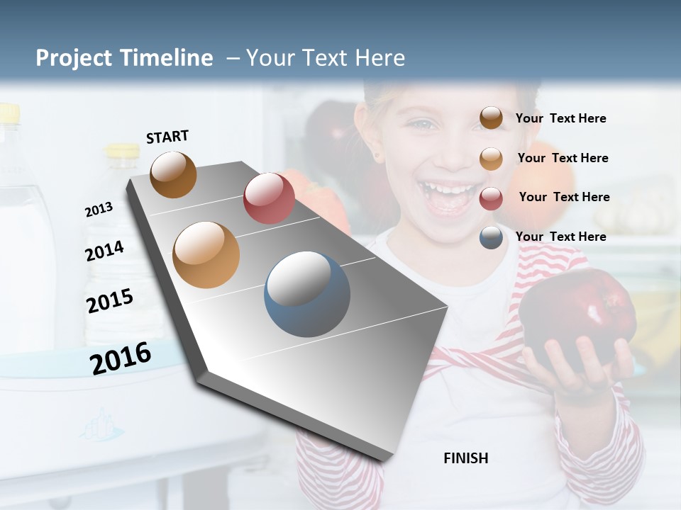 A Young Girl Holding Carrots And An Apple In Front Of A Refrigerator PowerPoint Template