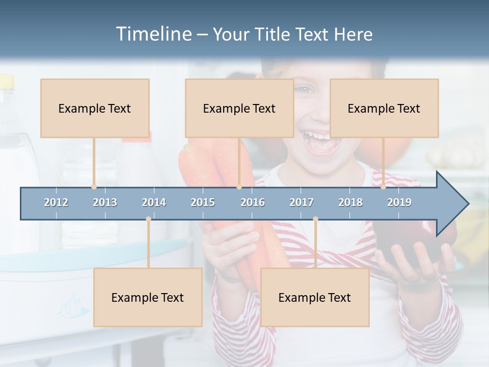 A Young Girl Holding Carrots And An Apple In Front Of A Refrigerator PowerPoint Template