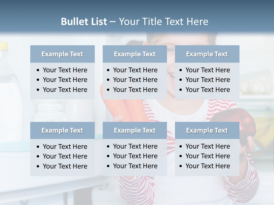 A Young Girl Holding Carrots And An Apple In Front Of A Refrigerator PowerPoint Template