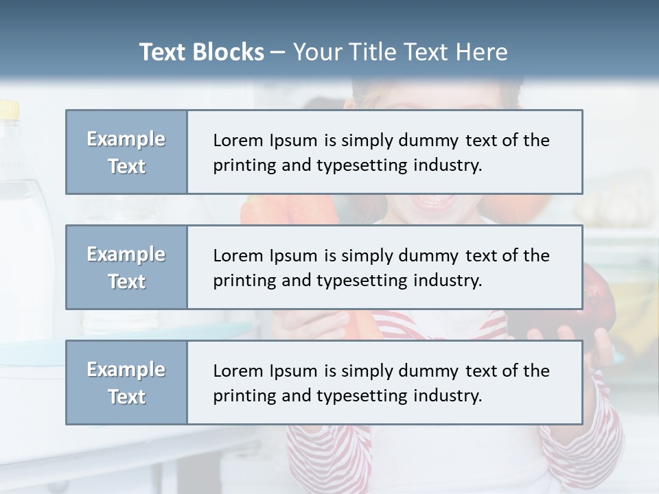 A Young Girl Holding Carrots And An Apple In Front Of A Refrigerator PowerPoint Template