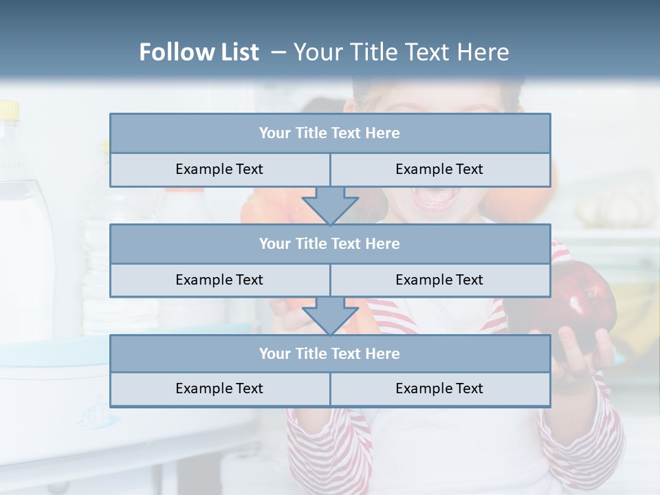 A Young Girl Holding Carrots And An Apple In Front Of A Refrigerator PowerPoint Template