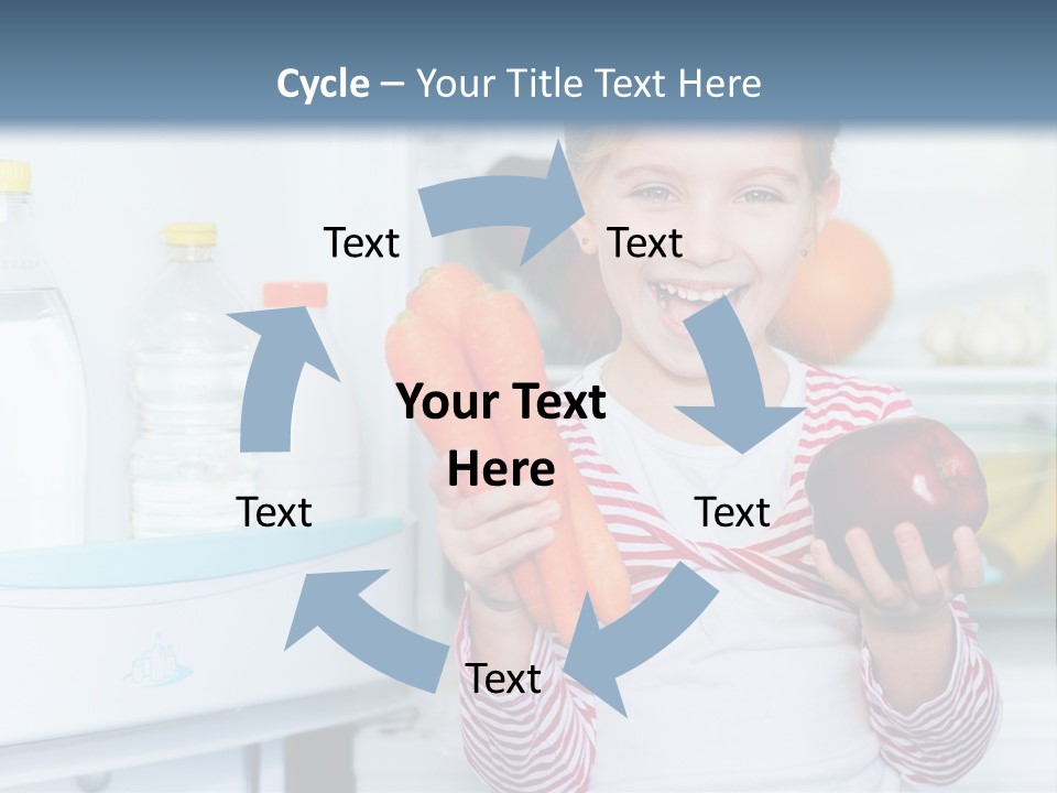 A Young Girl Holding Carrots And An Apple In Front Of A Refrigerator PowerPoint Template