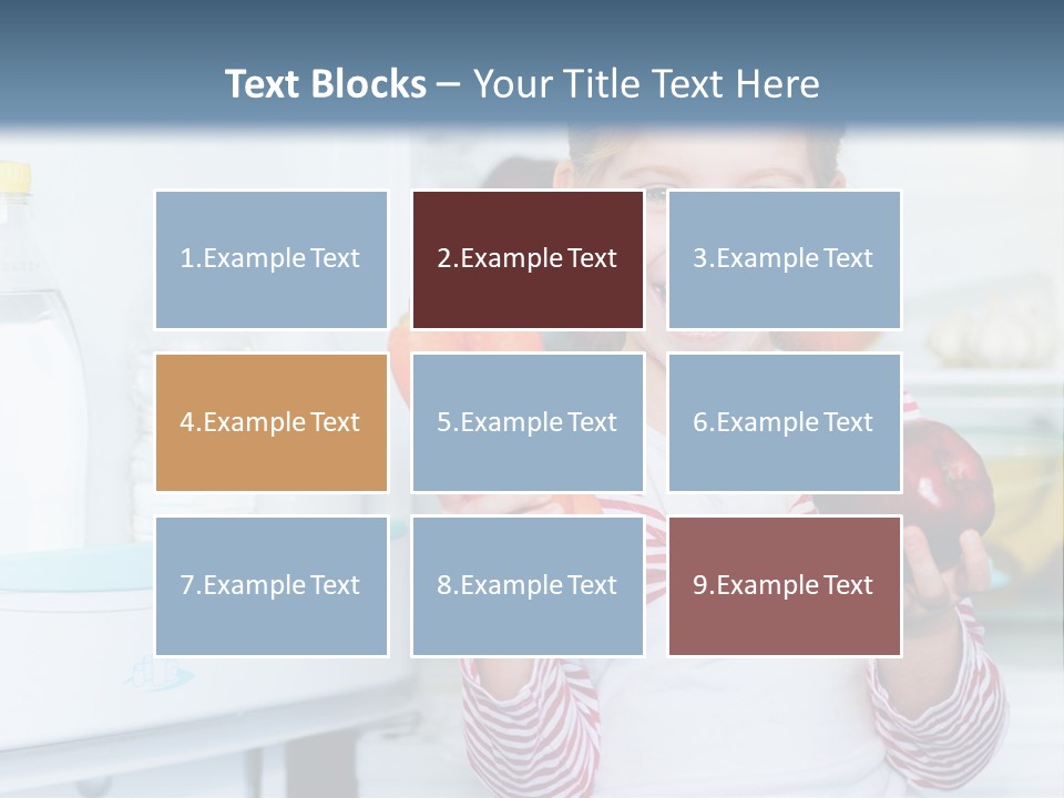 A Young Girl Holding Carrots And An Apple In Front Of A Refrigerator PowerPoint Template