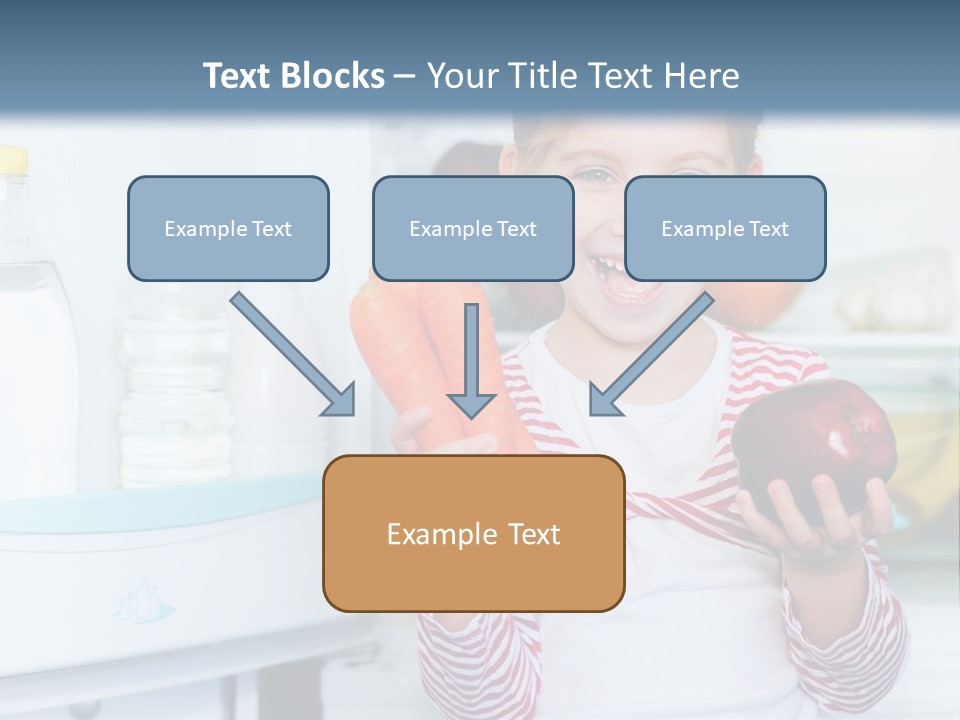 A Young Girl Holding Carrots And An Apple In Front Of A Refrigerator PowerPoint Template