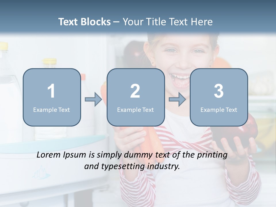 A Young Girl Holding Carrots And An Apple In Front Of A Refrigerator PowerPoint Template